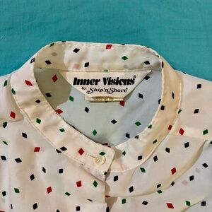 vintage ship’n shore white button up blouse w/ diamond confetti party print 🔸♦️🔷